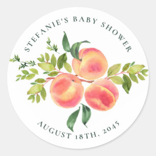 Sticker Rond Faire-part de naissance été aquarelle aux pêches e