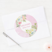 Sticker Rond Faire-part de naissance Fleurs aquarelle rose pers (Enveloppe)