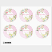 Sticker Rond Faire-part de naissance Fleurs aquarelle rose pers (Feuille)