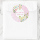 Sticker Rond Faire-part de naissance Fleurs aquarelle rose pers (Sac)