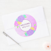 Sticker Rond Faire-part de naissance Fleurs aquarelles violette (Enveloppe)