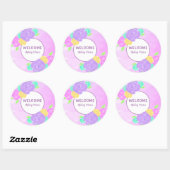 Sticker Rond Faire-part de naissance Fleurs aquarelles violette (Feuille)