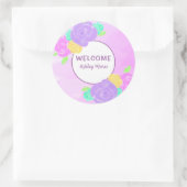 Sticker Rond Faire-part de naissance floral aquarelle violet pe (Sac)