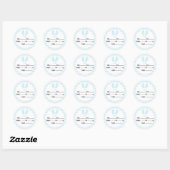 Sticker Rond Faire-part de naissance garçon, Baby shower bleu (Feuille)