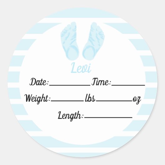 Sticker Rond Faire-part de naissance garçon, Baby shower bleu (Devant)