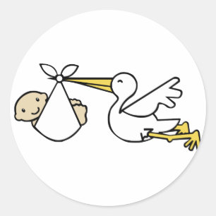 Sticker Rond Faire-part de naissance mignonne de cigognes et de