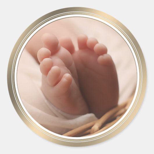 Sticker Rond Faire-part de naissance Nouveau bébé pieds minuscu (Devant)