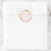 Sticker Rond Faire-part de naissance rose personnalisé Rose aqu (Sac)
