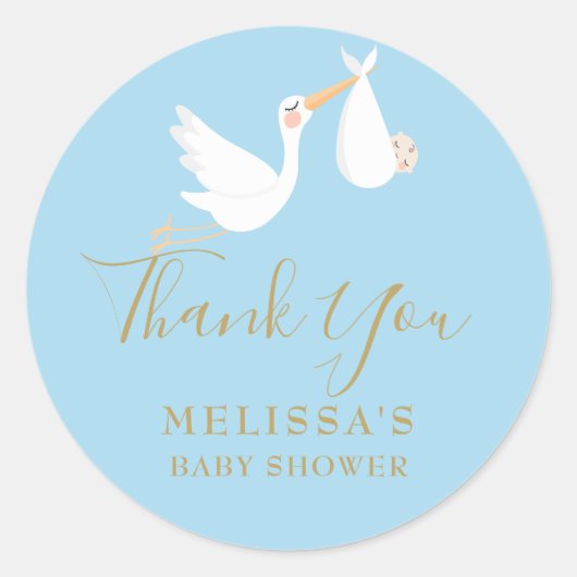 Sticker Rond Faire-part de naissance Stork Baby Shower/Sprinkle (Devant)