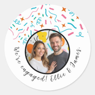 Sticker Rond Faire-part Fiançailles de nom de photo personnalis