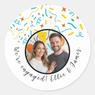 Sticker Rond Faire-part Fiançailles de nom de photo personnalis
