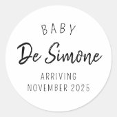 Sticker Rond Faire-part moderne de grossesse noire blanche (Devant)