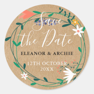 Sticker Rond Faire suivre la date de la guirlande florale print