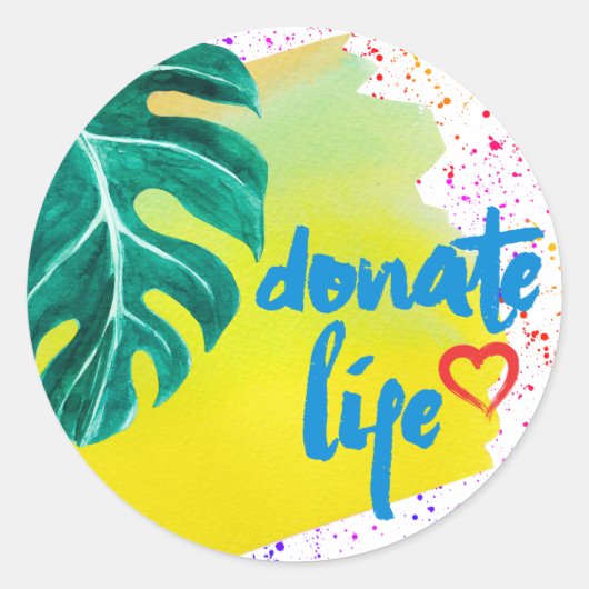 Sticker Rond Faire un don Vie Aquarelle Tropicale Jaune (Devant)