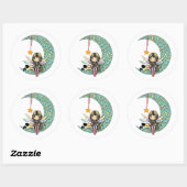 Sticker Rond Fairy and Kittens on Fancy Moon Imaginaire lunaire (Feuille)