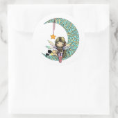 Sticker Rond Fairy and Kittens on Fancy Moon Imaginaire lunaire (Sac)