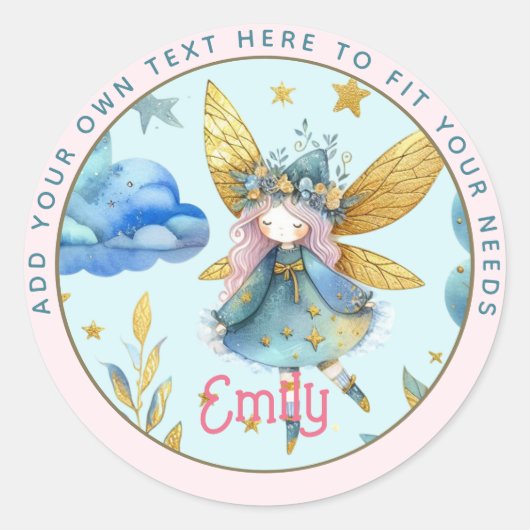 Sticker Rond Fairy Birthday Turquoise Gold Rose Princess Fairyt (Devant)
