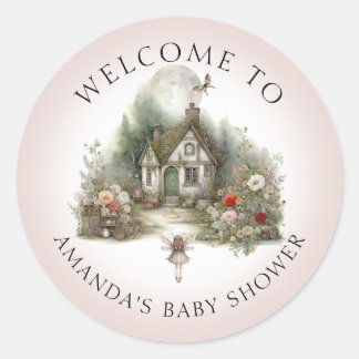 Sticker Rond Fairy Cottagecore Floral Cottage bébé fille Douche