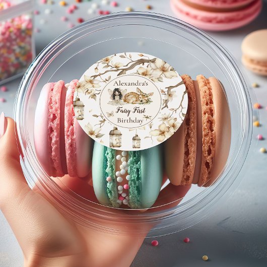 Sticker Rond Fairy First Birthday Woodland Floral