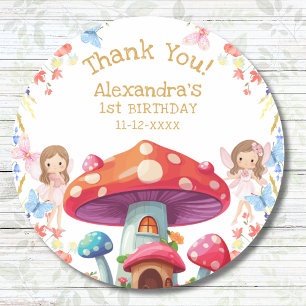 Sticker Rond Fairy First Floral Girl 1er anniversaire Merci