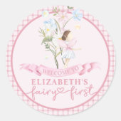 Sticker Rond Fairy First Girl's 1st Birthday Party Personnalisé (Devant)