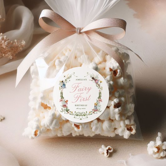 Sticker Rond Fairy First Vintage Floral Anniversaire