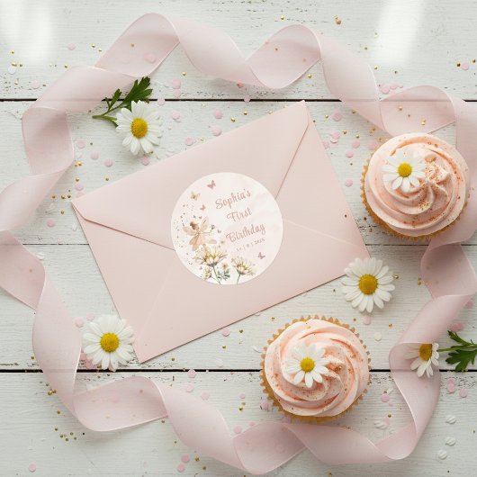 Sticker Rond Fairy Garden Girl Birthday Party