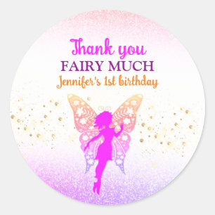 Sticker Rond Fairy Girl 1er anniversaire Merci
