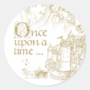 Sticker Rond Fairy Tale Theme Castle Carriage Gold sur Blanc