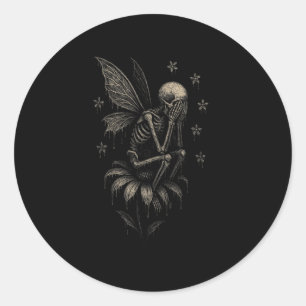 Sticker Rond Fairycore Emo Goth Tee Sad Crier Squelette Fée G