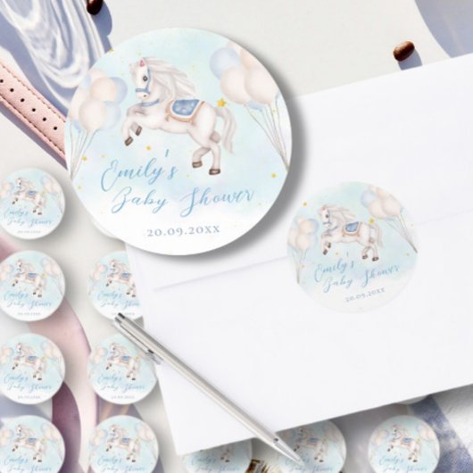 Sticker Rond Fairytale bébé Pony Blue ballon étoile Douche
