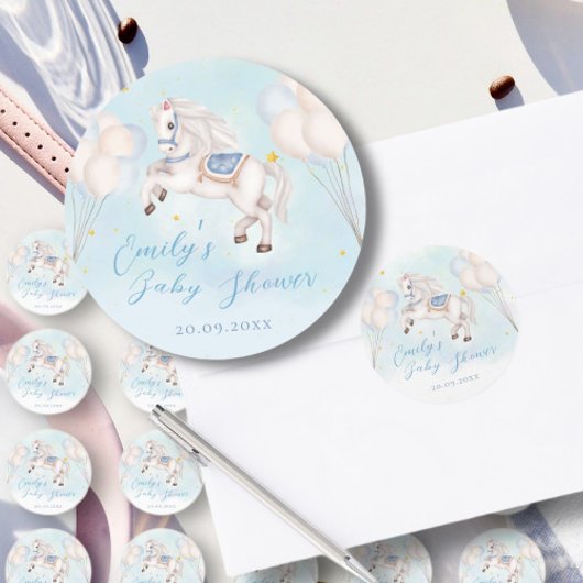 Sticker Rond Fairytale bébé Pony Blue ballon étoile Douche