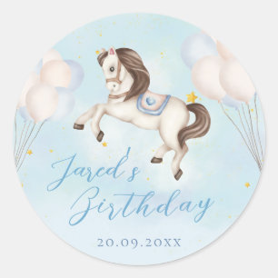 Sticker Rond Fairytale bébé Pony Blue ballons étoile Anniversai
