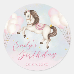 Sticker Rond Fairytale bébé Pony rose ballons étoile Anniversai