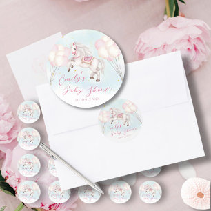 Sticker Rond Fairytale bébé Pony rose ballons étoiles Douche