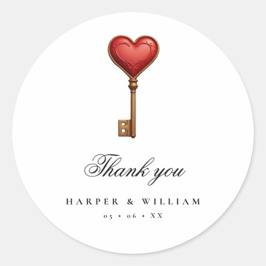 Sticker Rond Fairytale coeur clé mariage merci (Devant)