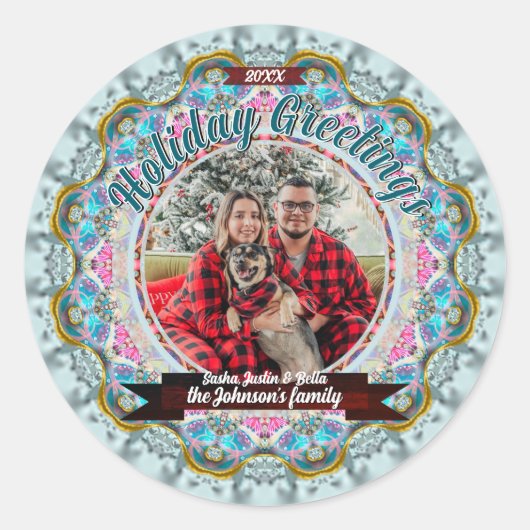 Sticker Rond Fairytale Holiday Greetings Custom Photo (Devant)