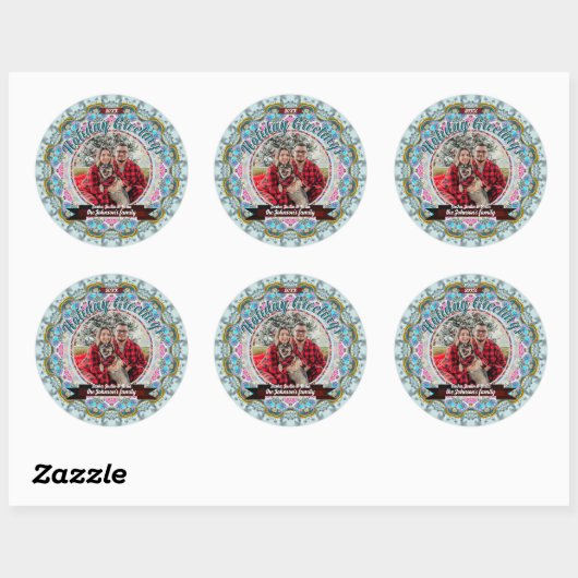 Sticker Rond Fairytale Holiday Greetings Custom Photo (Feuille)