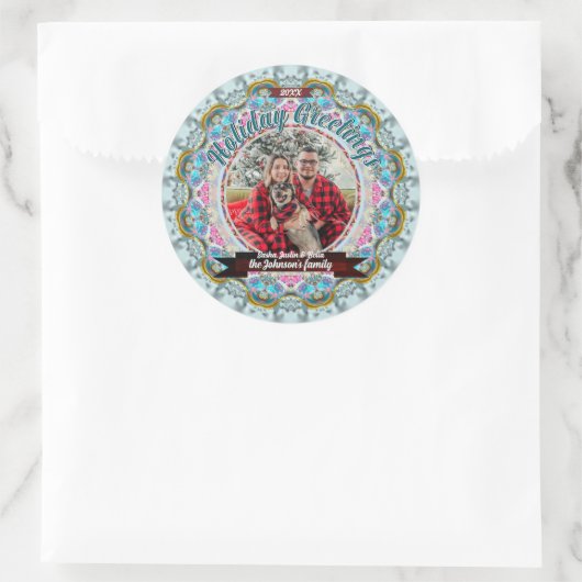 Sticker Rond Fairytale Holiday Greetings Custom Photo (Sac)