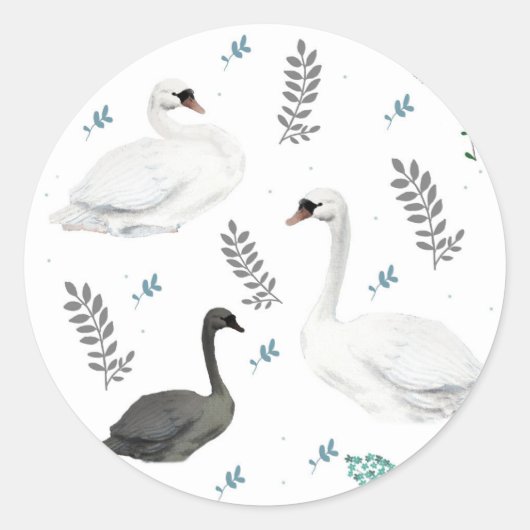 Sticker Rond Fairytale Swan Illustration Folk Botanical Motif (Devant)