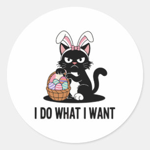 Sticker Rond Fais ce que je veux Chat noir vintage Funny Pâques
