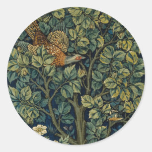 Sticker Rond Faisan d'arbre boisé William Morris