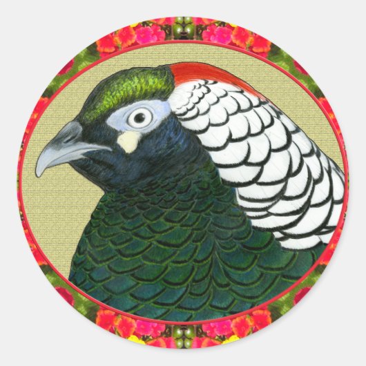 Sticker Rond Faisan et fleurs d'Amherst (Devant)