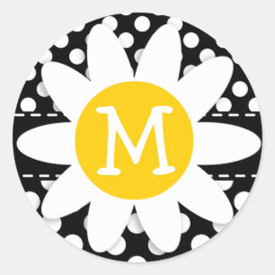 Sticker Rond Faisée sur Pois noirs et blancs