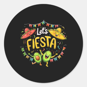 Sticker Rond Faisons la Fête Avocat Et Tacos Sombrero Cinco De