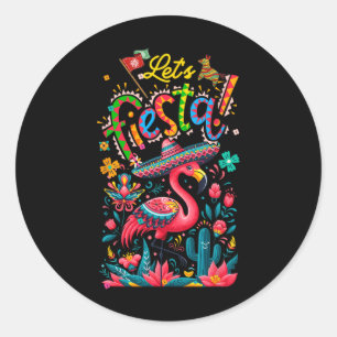 Sticker Rond Faisons la Fête Flamant Rose Mexicain Cinco De May