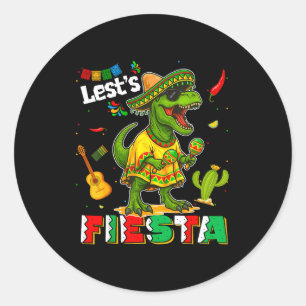 Sticker Rond Faisons la fête mexicaine dino trex cinco de mayo