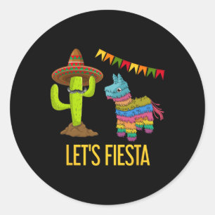 Sticker Rond Faisons la fête mexicaine Pinata Cactus Cinc