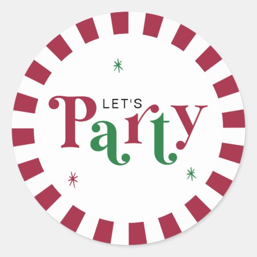 Sticker Rond Faisons la Fête Rétro Fantaisiste Rouge et Vert (Devant)