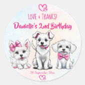 Sticker Rond Faisons pawty rose mignonette chiots fête d'annive (Devant)